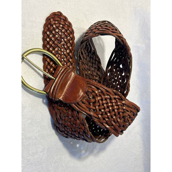 Talbots Brown Woven Leather Wide Band Belt, Women’s Sz L, made in Turkey ￼ - Picture 1 of 8